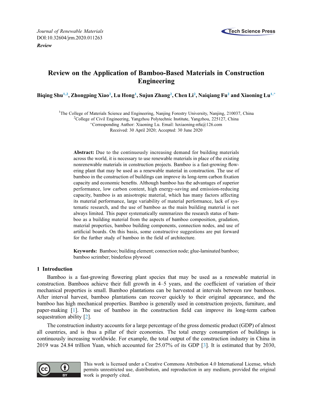 Review on the Application of Bamboo-Based Materials in Construction Engineering