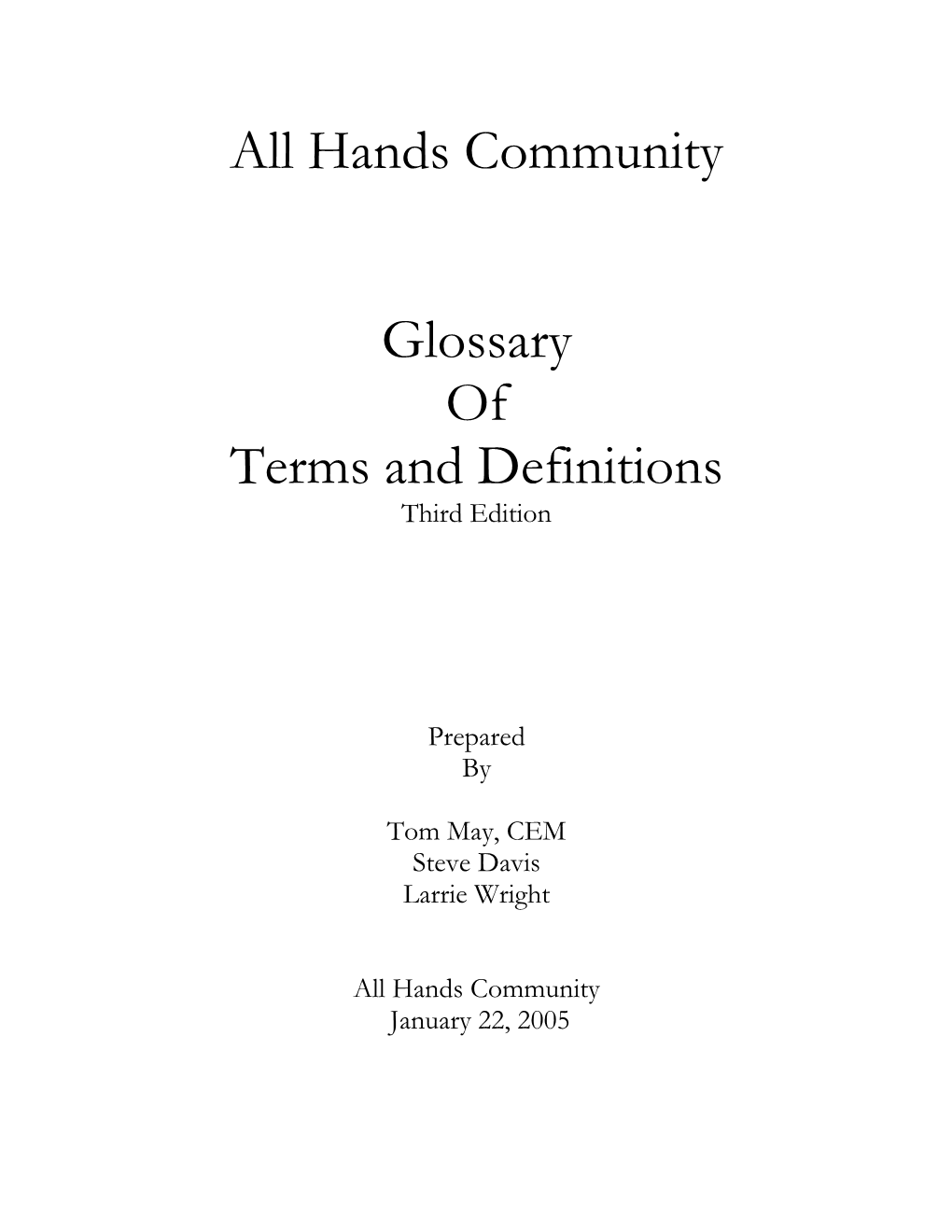 Emergency Management Glossary