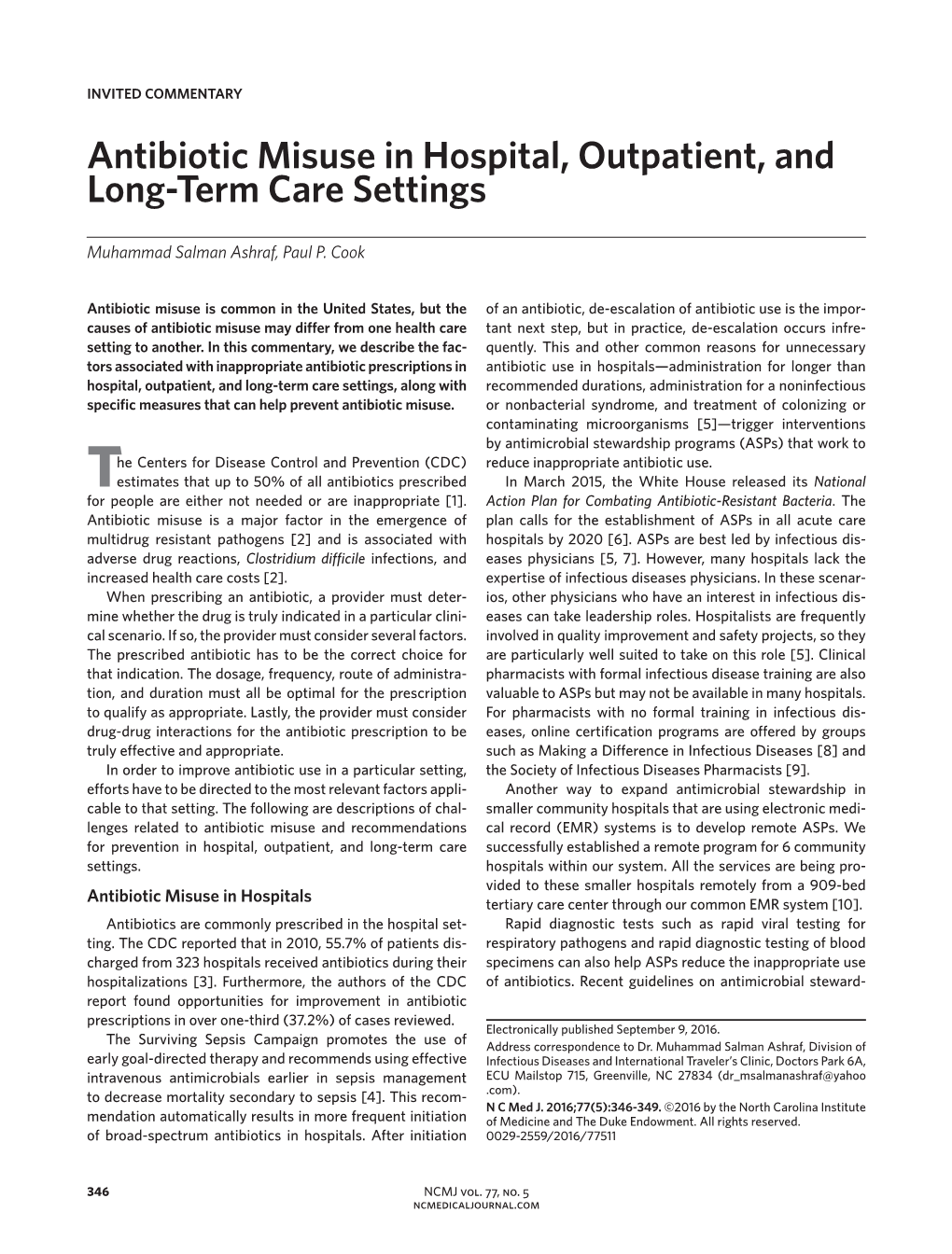 Antibiotic Misuse in Hospital, Outpatient, and Long-Term Care Settings