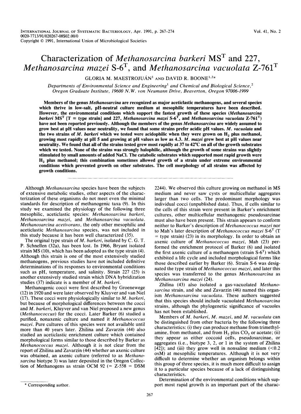 Methanosarcina Barkeri MST and 227, Methanosarcina Mazei S-6T, and Methanosarcina Vacuolata Z-76IT GLORIA M