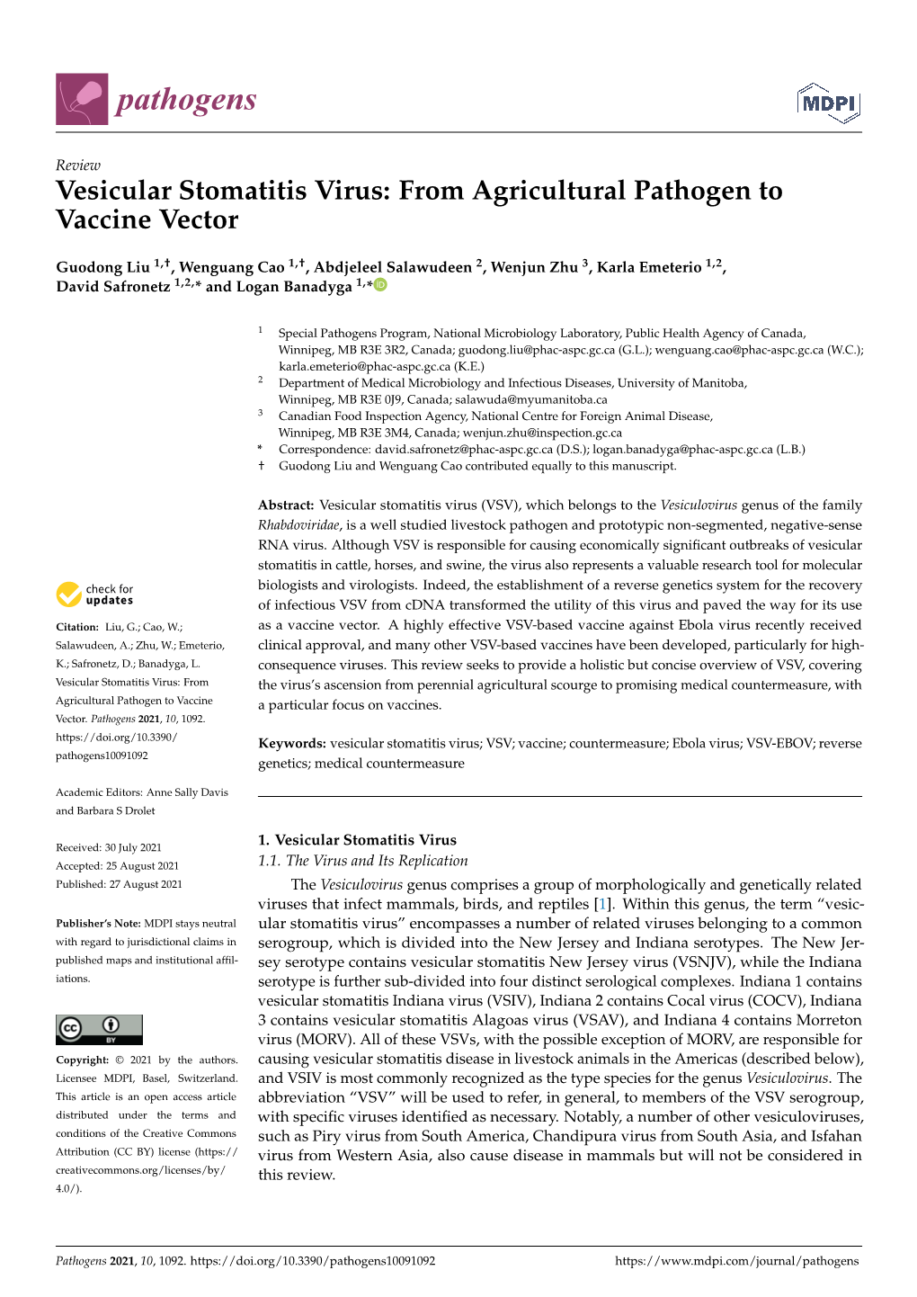 Vesicular Stomatitis Virus: from Agricultural Pathogen to Vaccine Vector