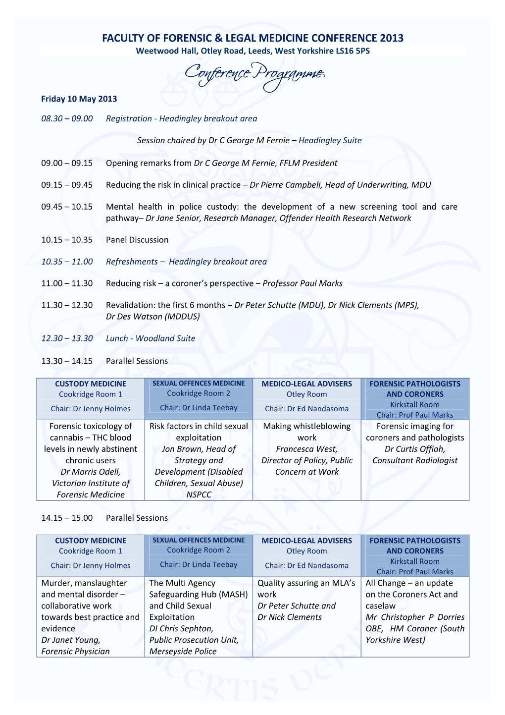 Conference Programme Friday 10 May 2013