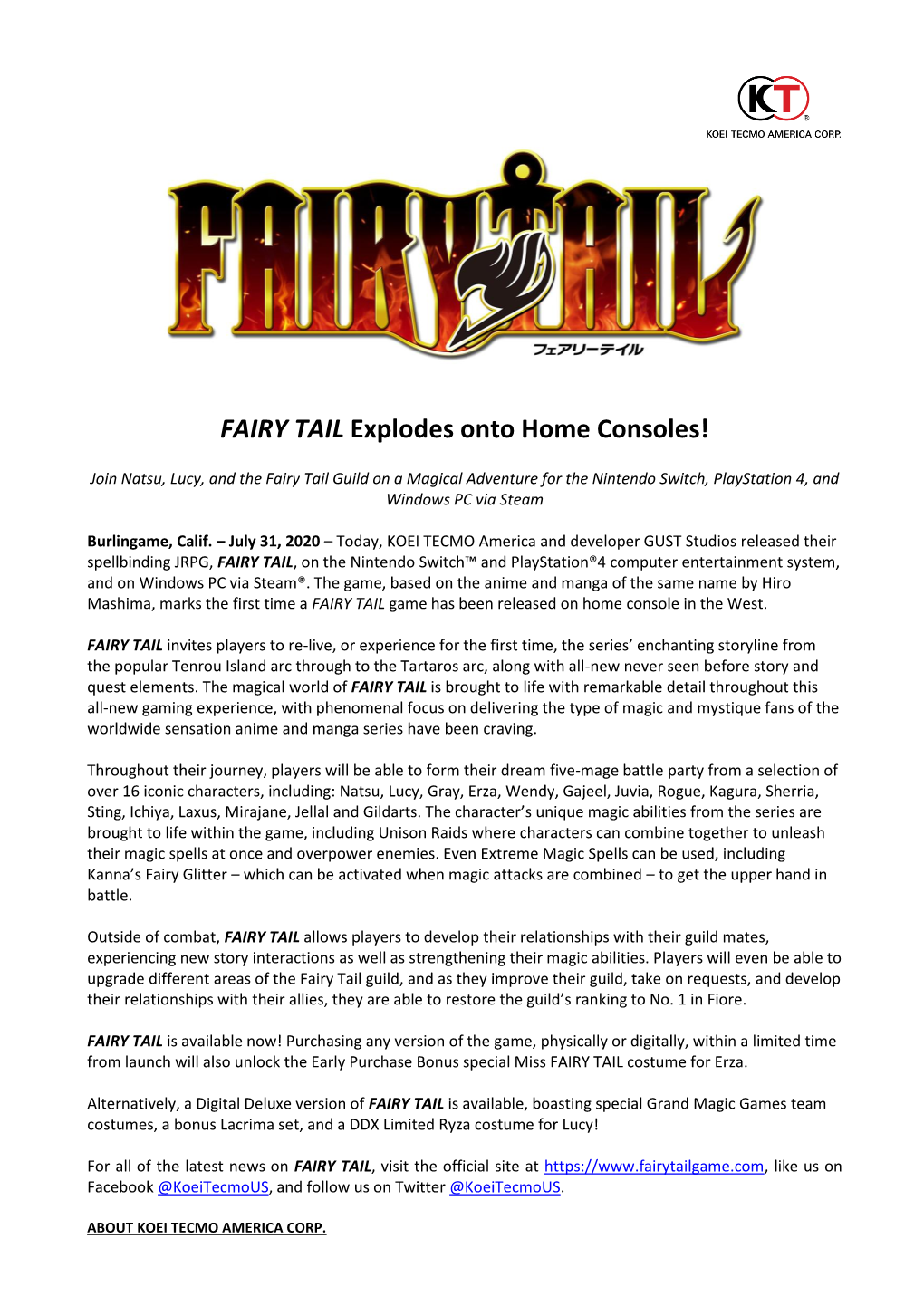 FAIRY TAIL Explodes Onto Home Consoles!