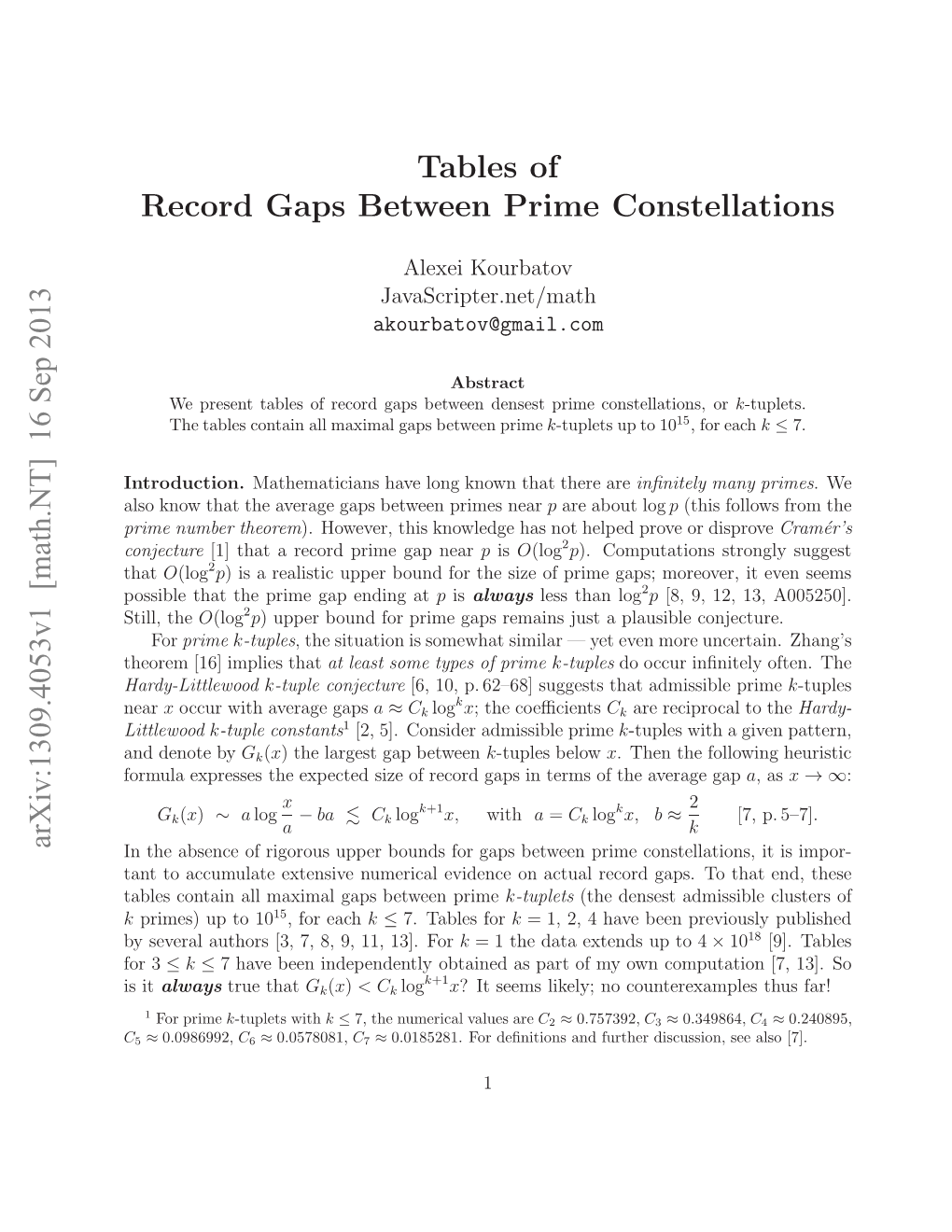 Tables of Record Gaps Between Prime Constellations