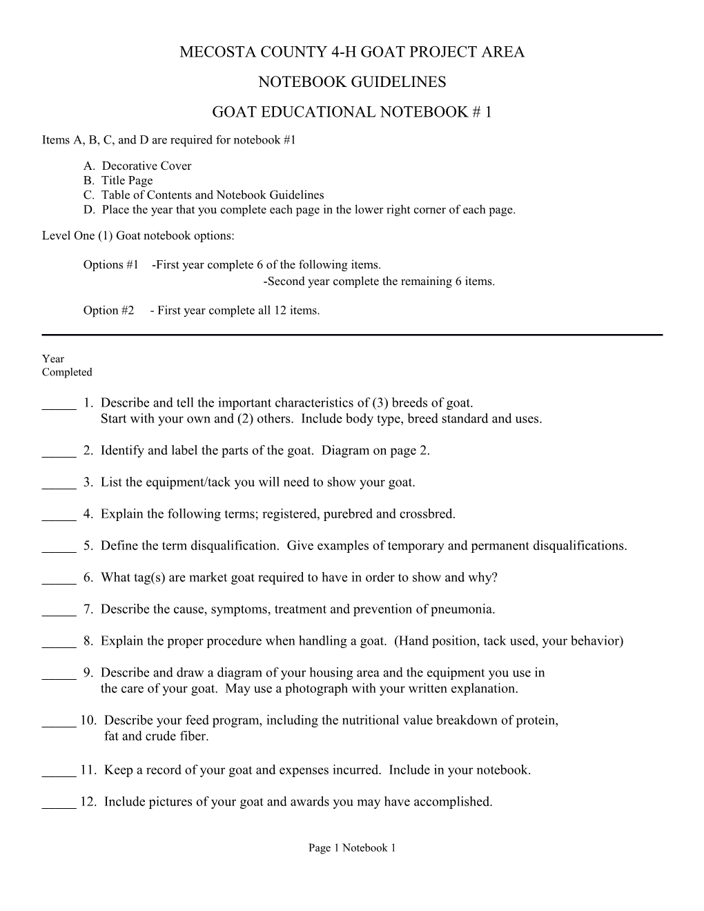 Mecosta County 4-H Goat Project Area