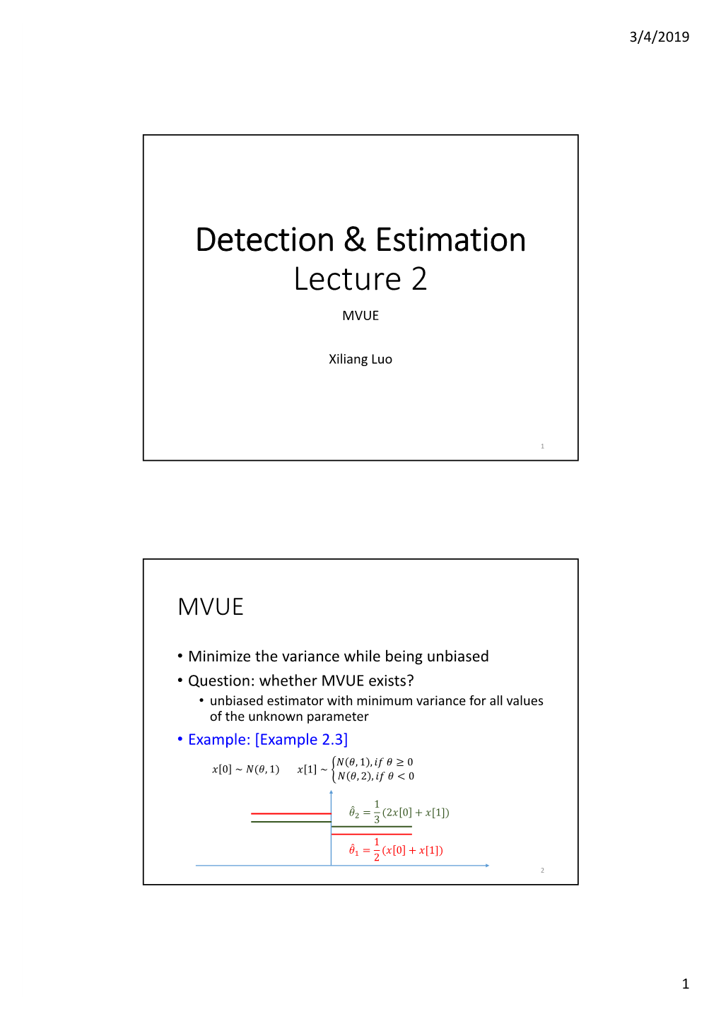 Detection & Estimation Lecture 2