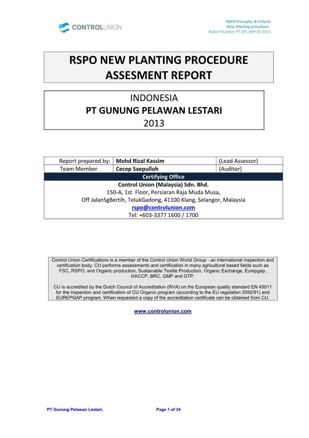 CB Assesment Report PT Gunung Pelawan Lestari 2013.Pdf