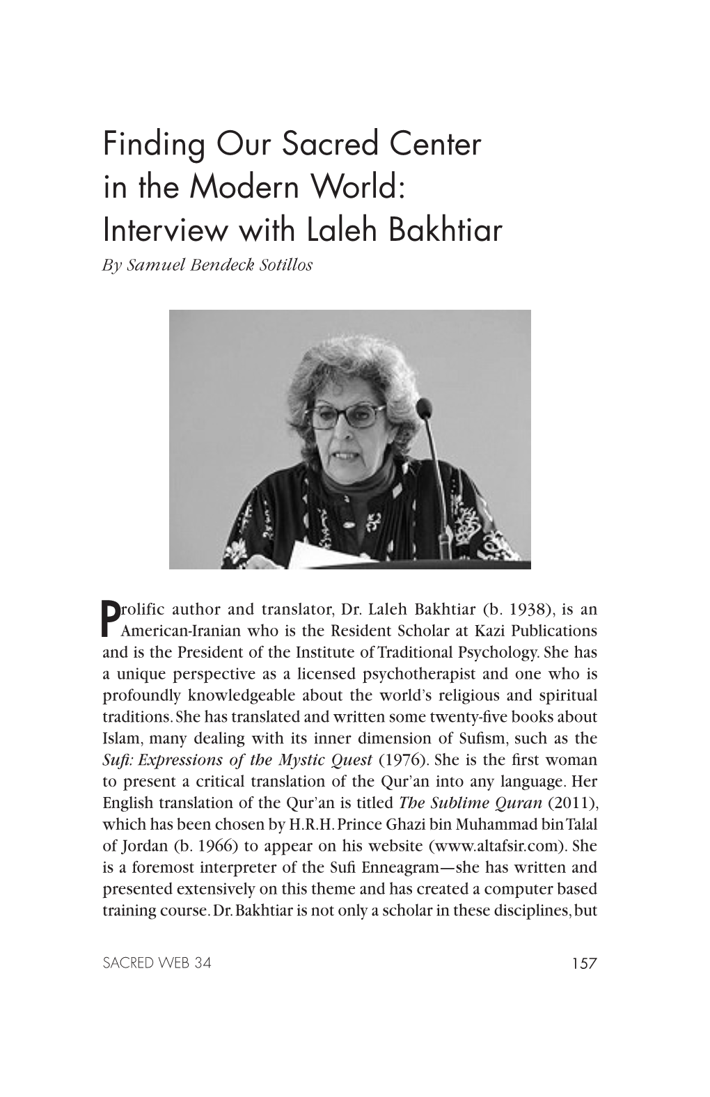 Interview with Laleh Bakhtiar by Samuel Bendeck Sotillos