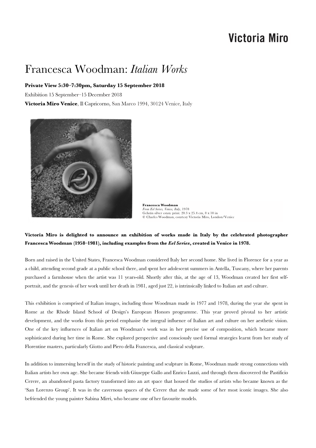 Francesca Woodman: Italian Works
