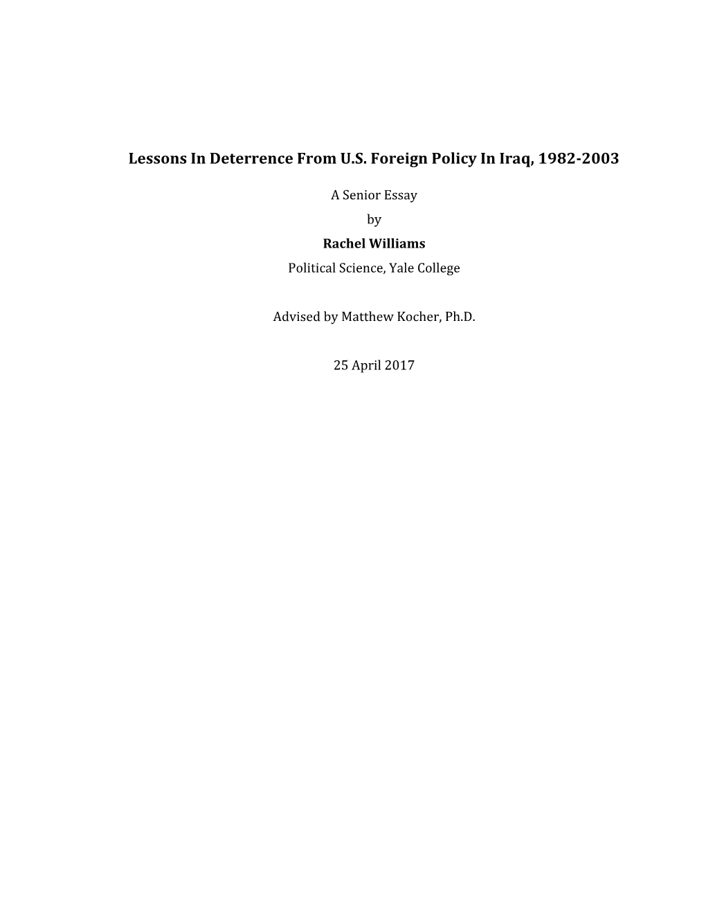 Lessons in Deterrence from U.S. Foreign Policy in Iraq, 1982-2003