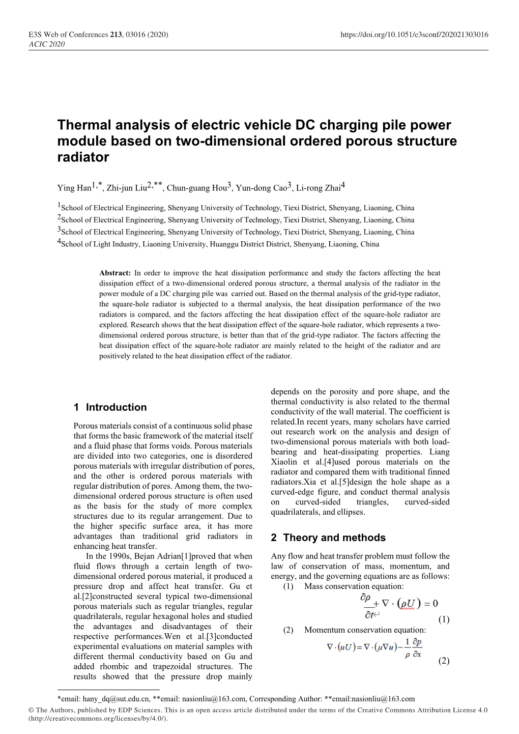 Thermal Analysis of Electric Vehicle DC Charging Pile Power Module Based on Two-Dimensional Ordered Porous Structure Radiator