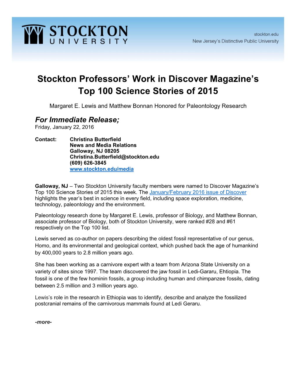 Stockton Professors' Work in Discover Magazine's Top 100 Science