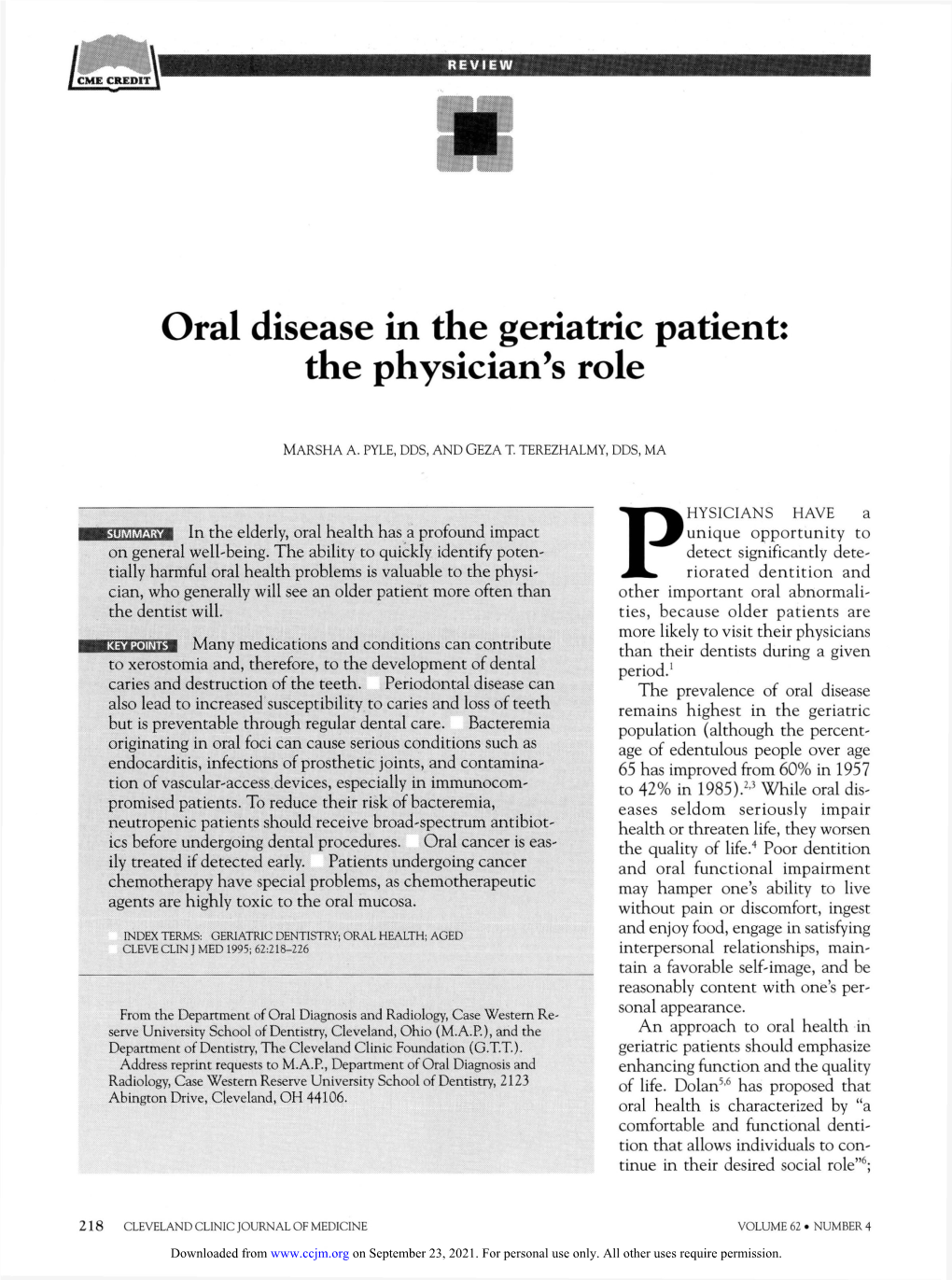 Oral Disease in the Geriatric Patient: the Physician's Role
