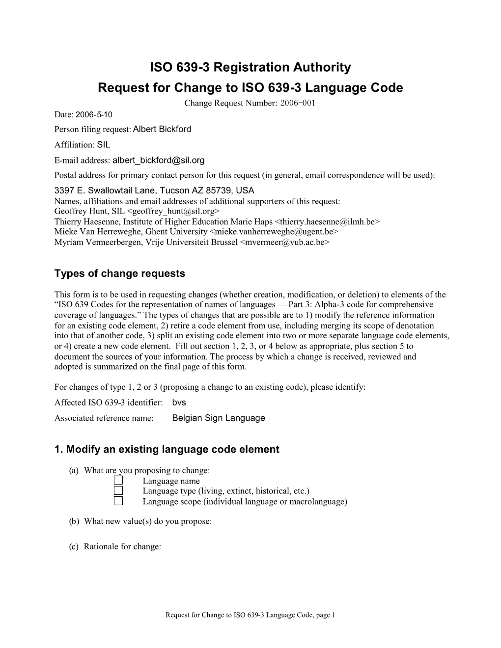 ISO 639-3 Registration Authority Request For