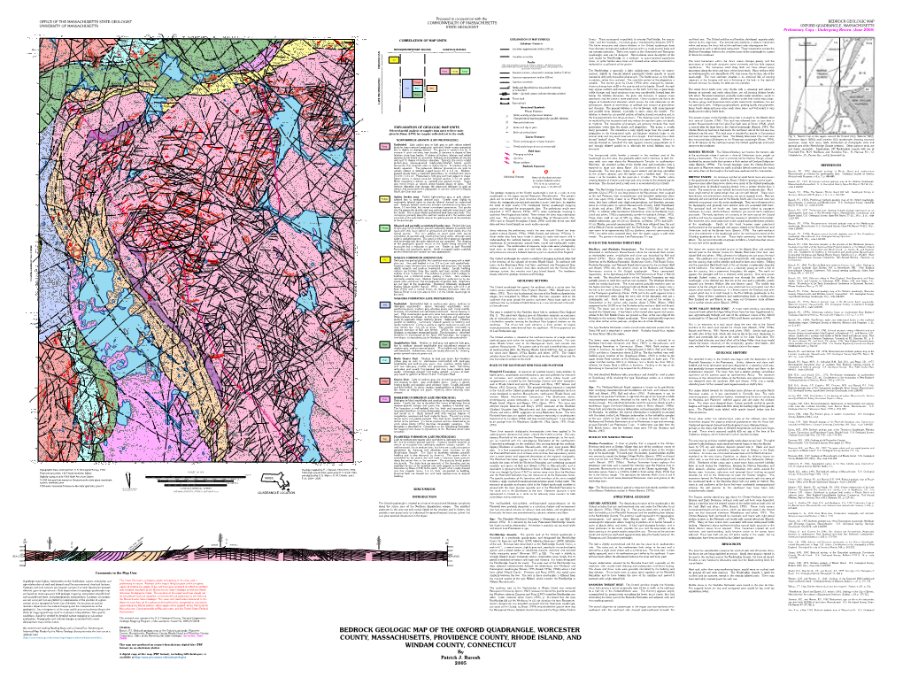 Bedrock Geologic Map of the Oxford Quadrangle, Worcester County, Massachusetts, Providence County, Rhode Island, and Windam Coun