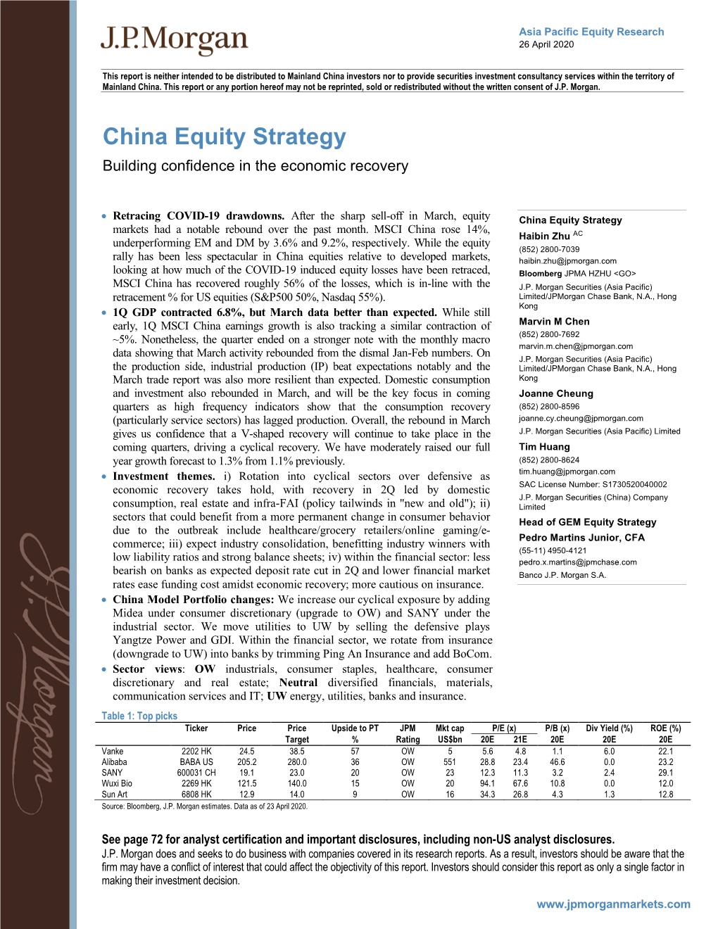 China Equity Strategy Building Confidence in the Economic Recovery