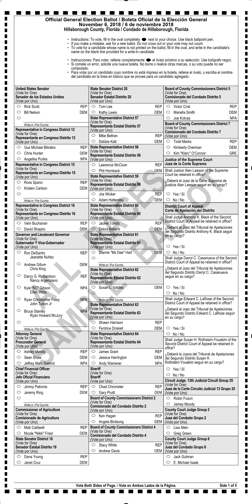 Official General Election Ballot / Boleta Oficial De La Elección General