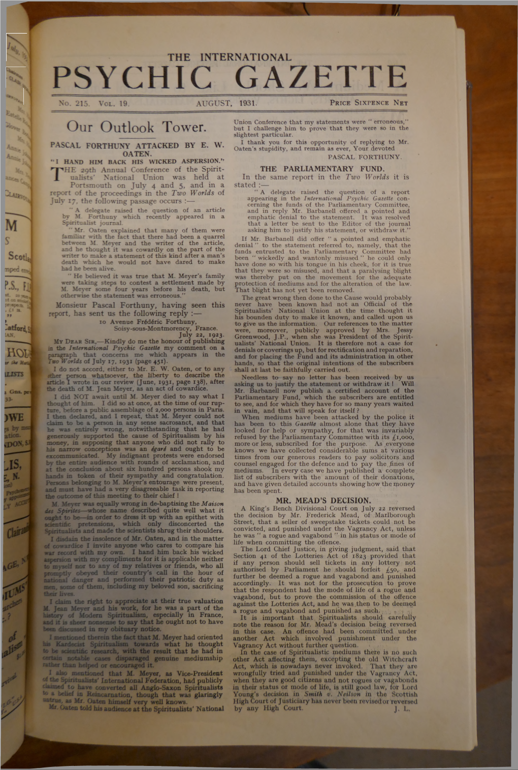 International Psychic Gazette V19 N215 Aug 1931