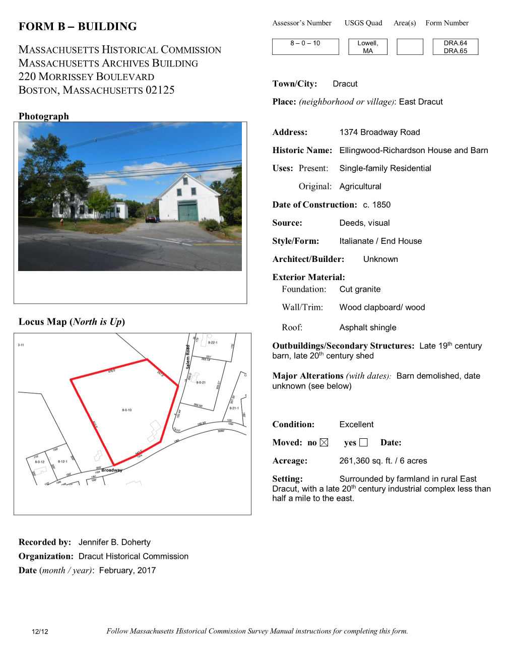 FORM B  BUILDING Assessor’S Number USGS Quad Area(S) Form Number