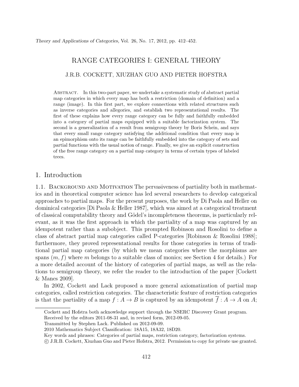 Range Categories I: General Theory