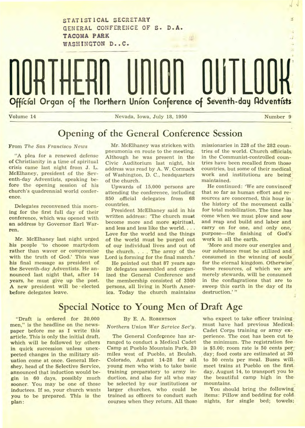 Opening of the General Conference Session Special Notice to Young