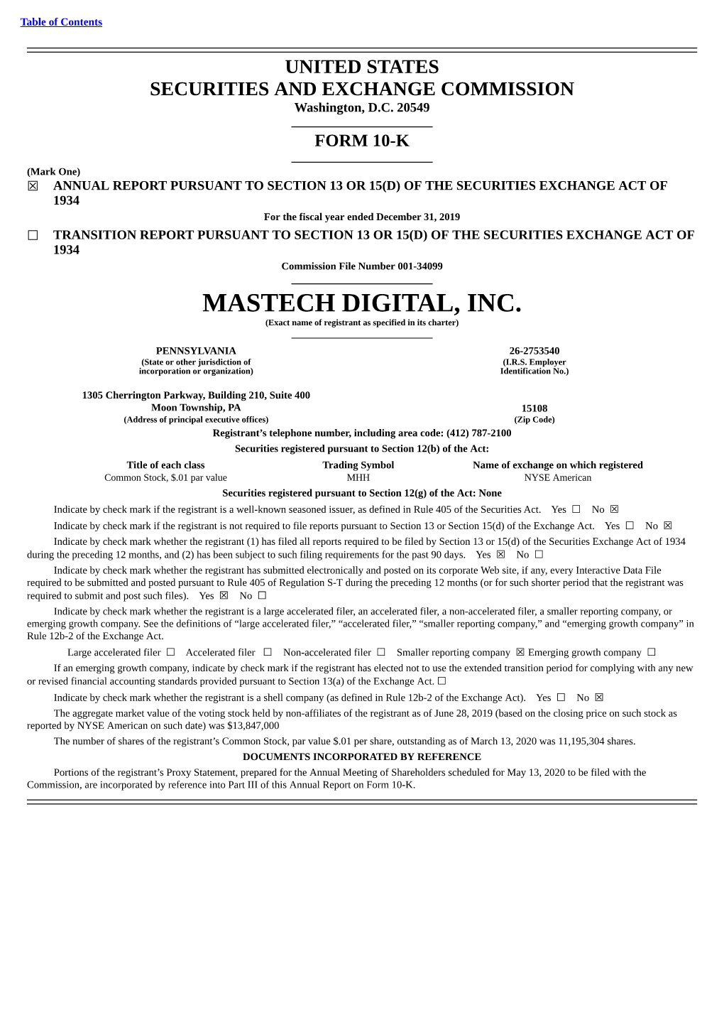 MASTECH DIGITAL, INC. (Exact Name of Registrant As Specified in Its Charter)