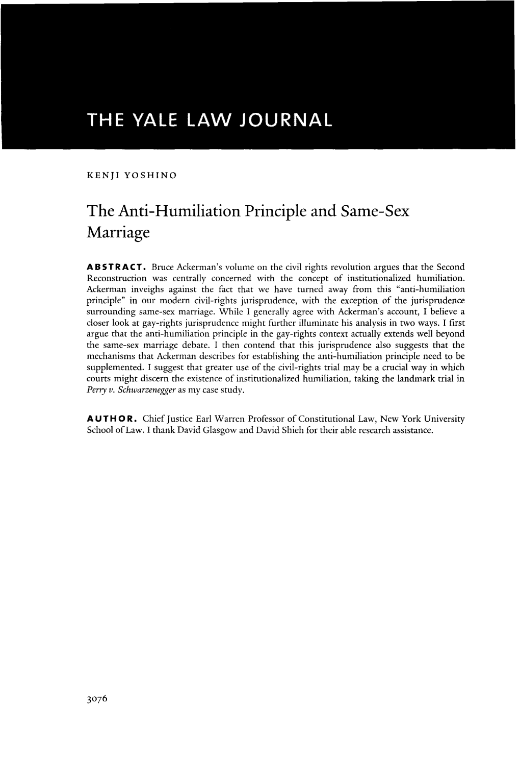 The Anti-Humiliation Principle and Same-Sex Marriage