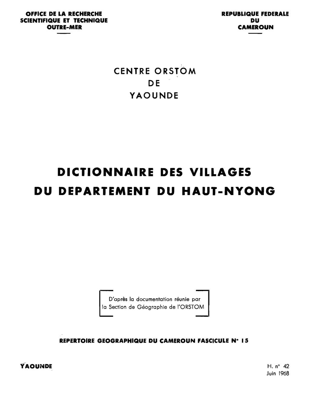 Dictionnaire Des Villages Du Haut Nyong