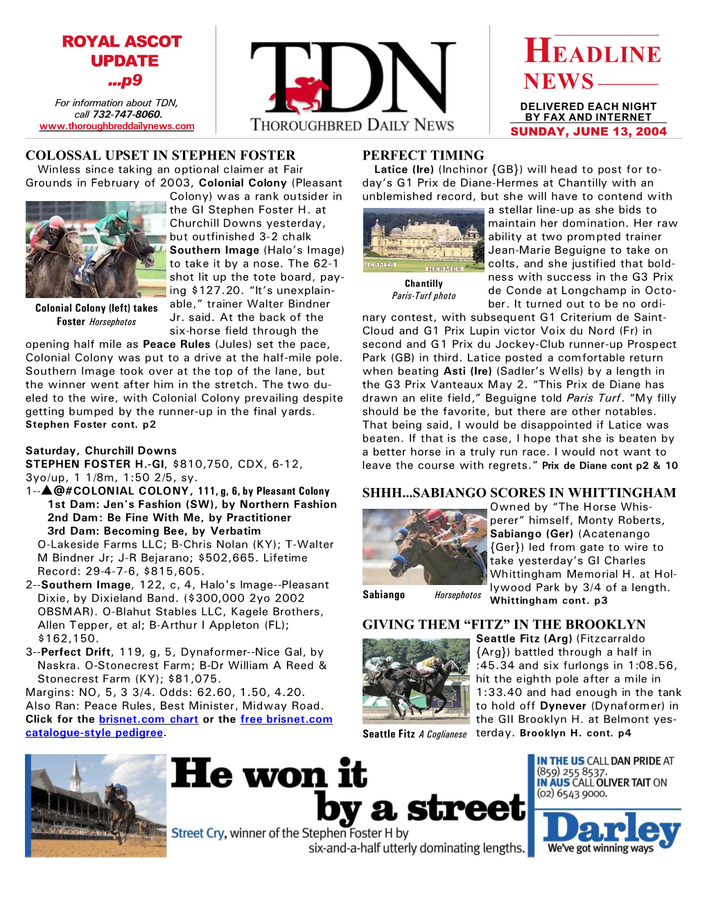 HEADLINE ...P9 NEWS for Information About TDN, DELIVERED EACH NIGHT Call 732-747-8060
