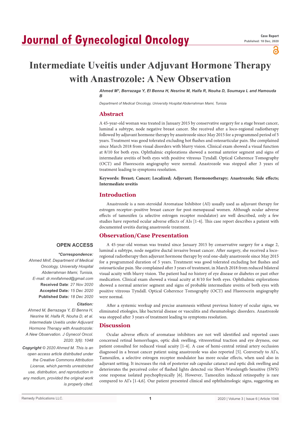 Intermediate Uveitis Under Adjuvant Hormone Therapy with Anastrozole: a New Observation