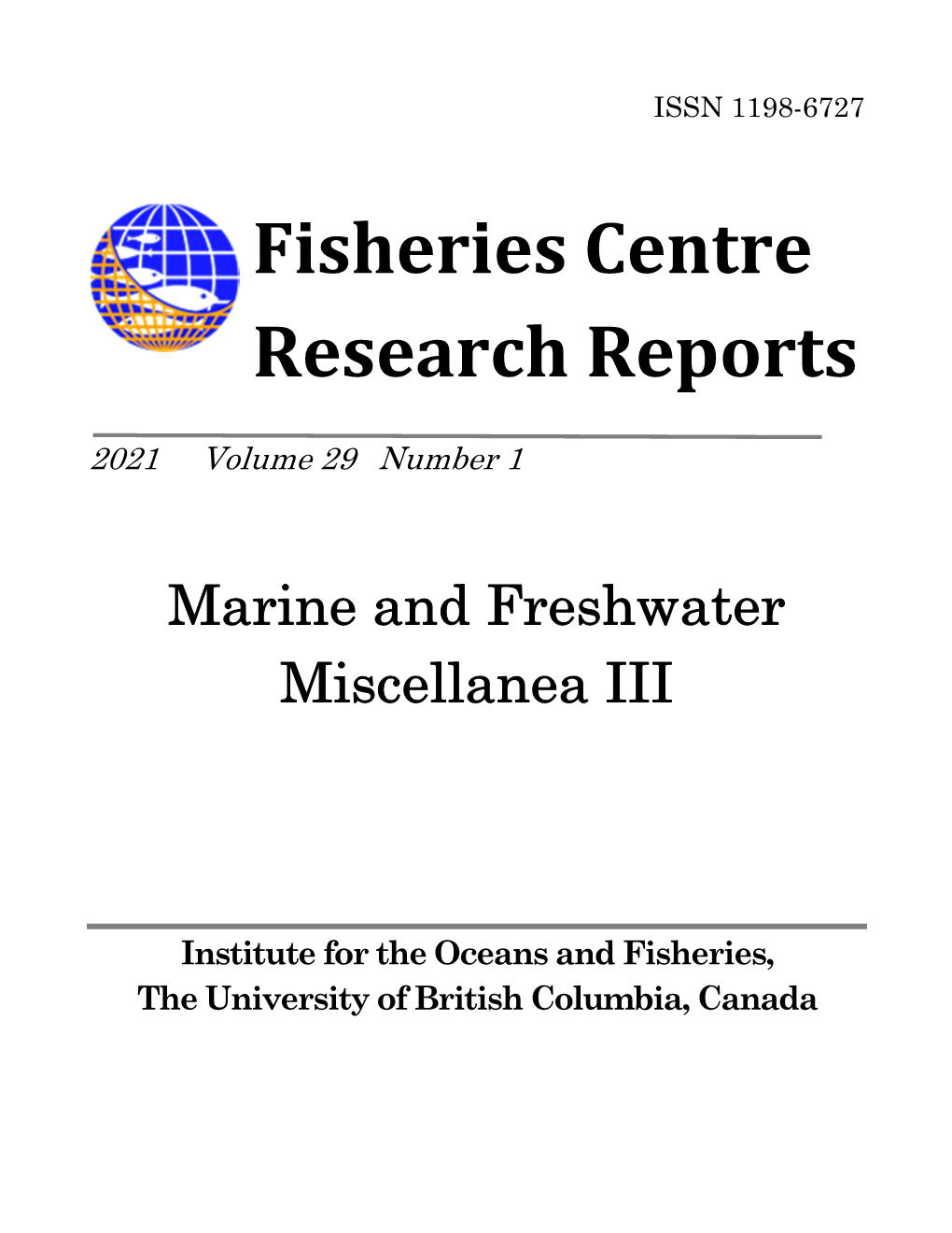 Fisheries Centre Research Reports