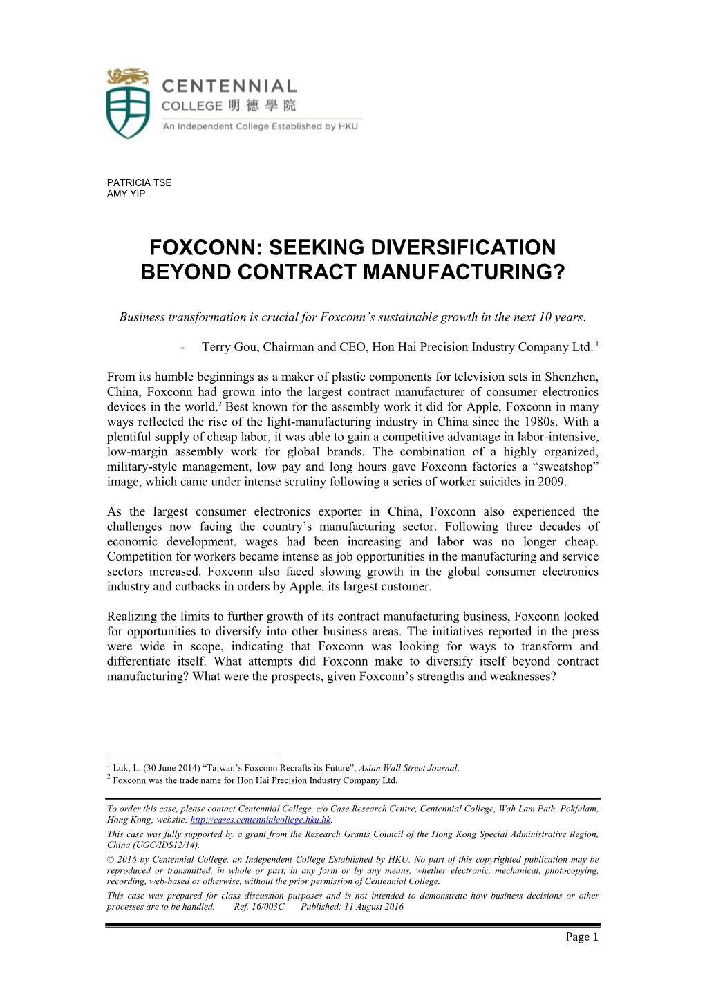 Foxconn: Seeking Diversification Beyond Contract Manufacturing?