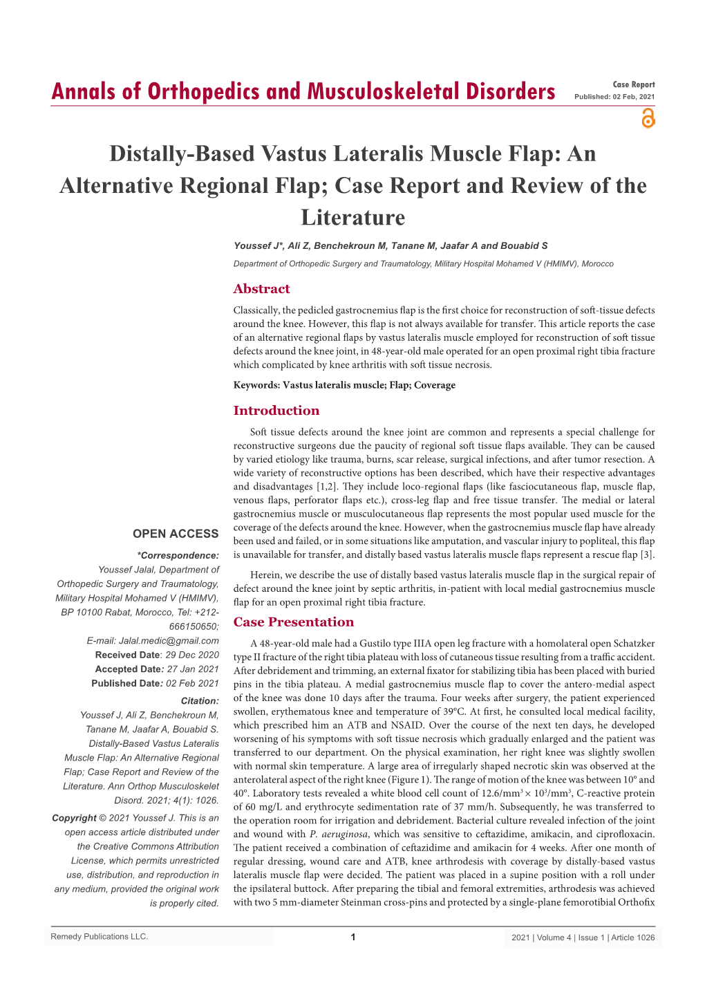 Distally-Based Vastus Lateralis Muscle Flap: an Alternative Regional Flap; Case Report and Review of the Literature