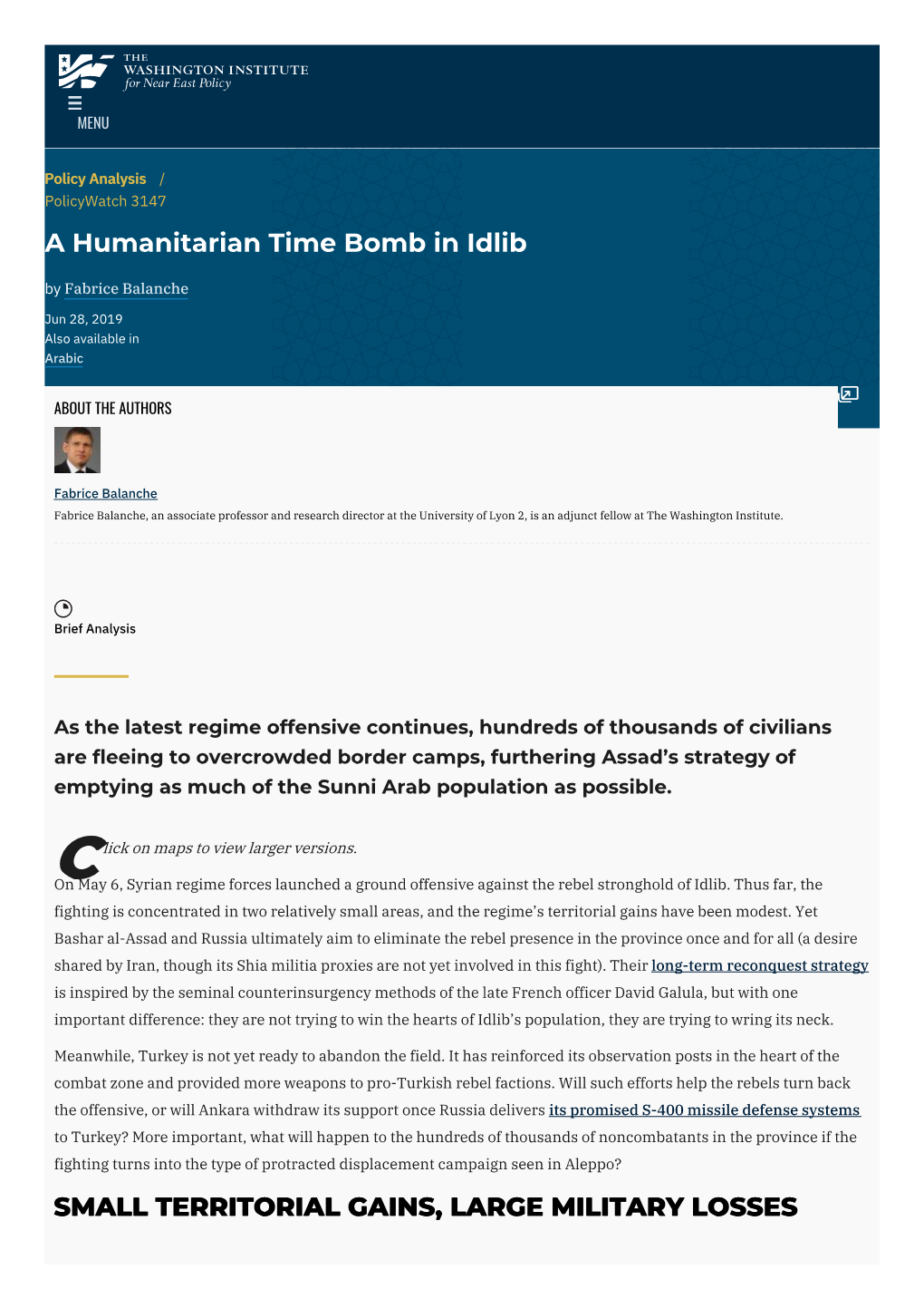 A Humanitarian Time Bomb in Idlib | the Washington Institute