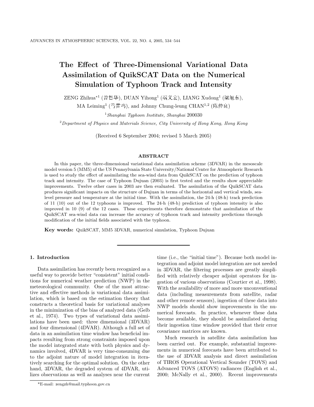 The Effect of Three-Dimensional Variational Data Assimilation Of