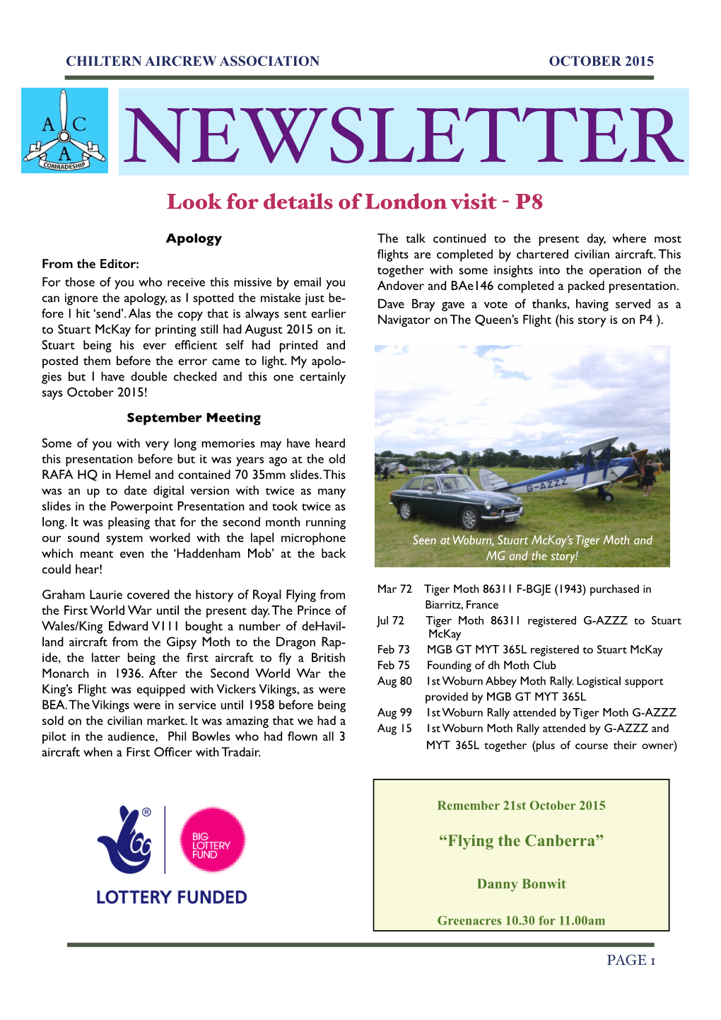 NEWSLETTER Look for Details of London Visit - P8