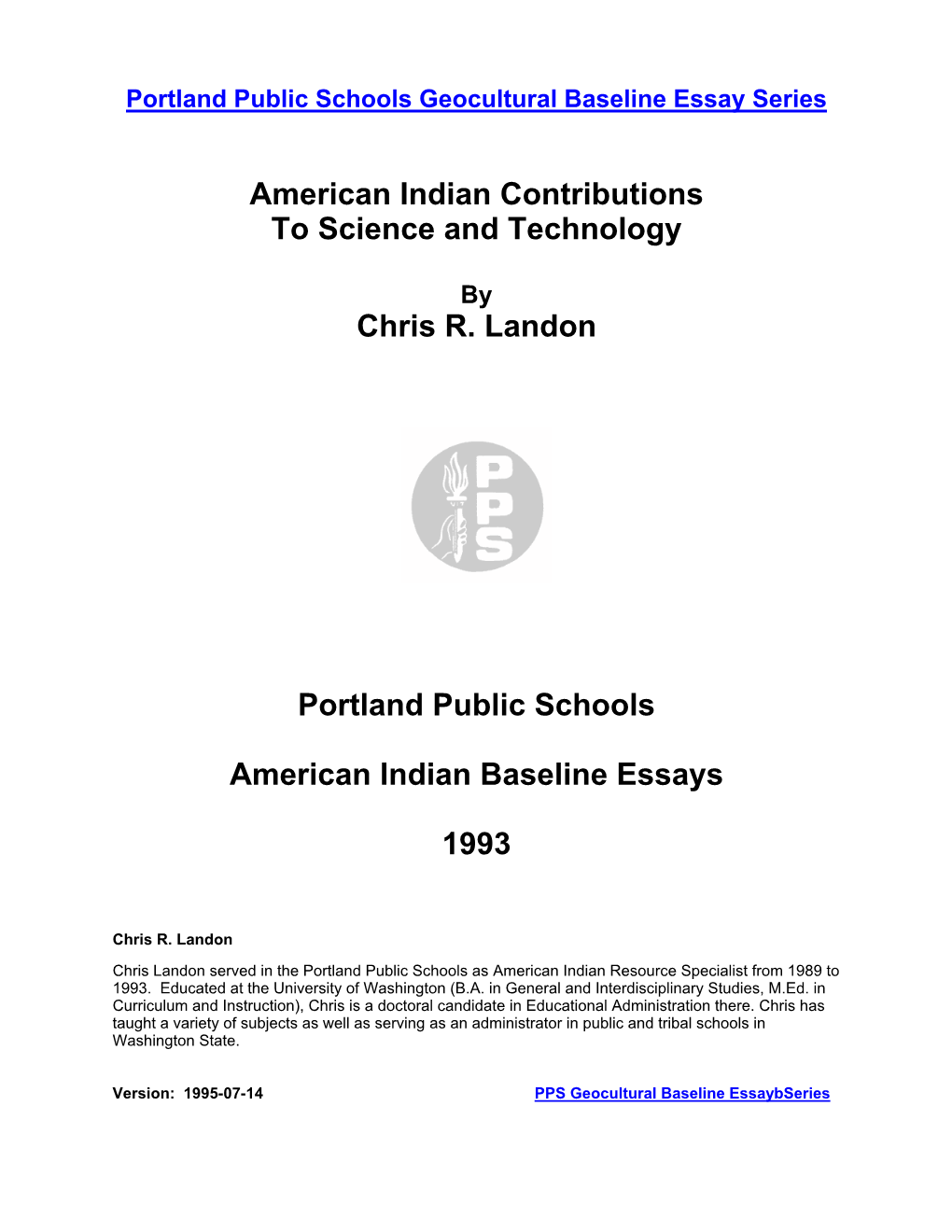 American Indian Contributions to Science and Technology