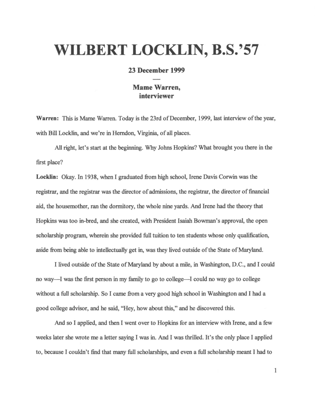 Wilbert Locklin, B.S.'57