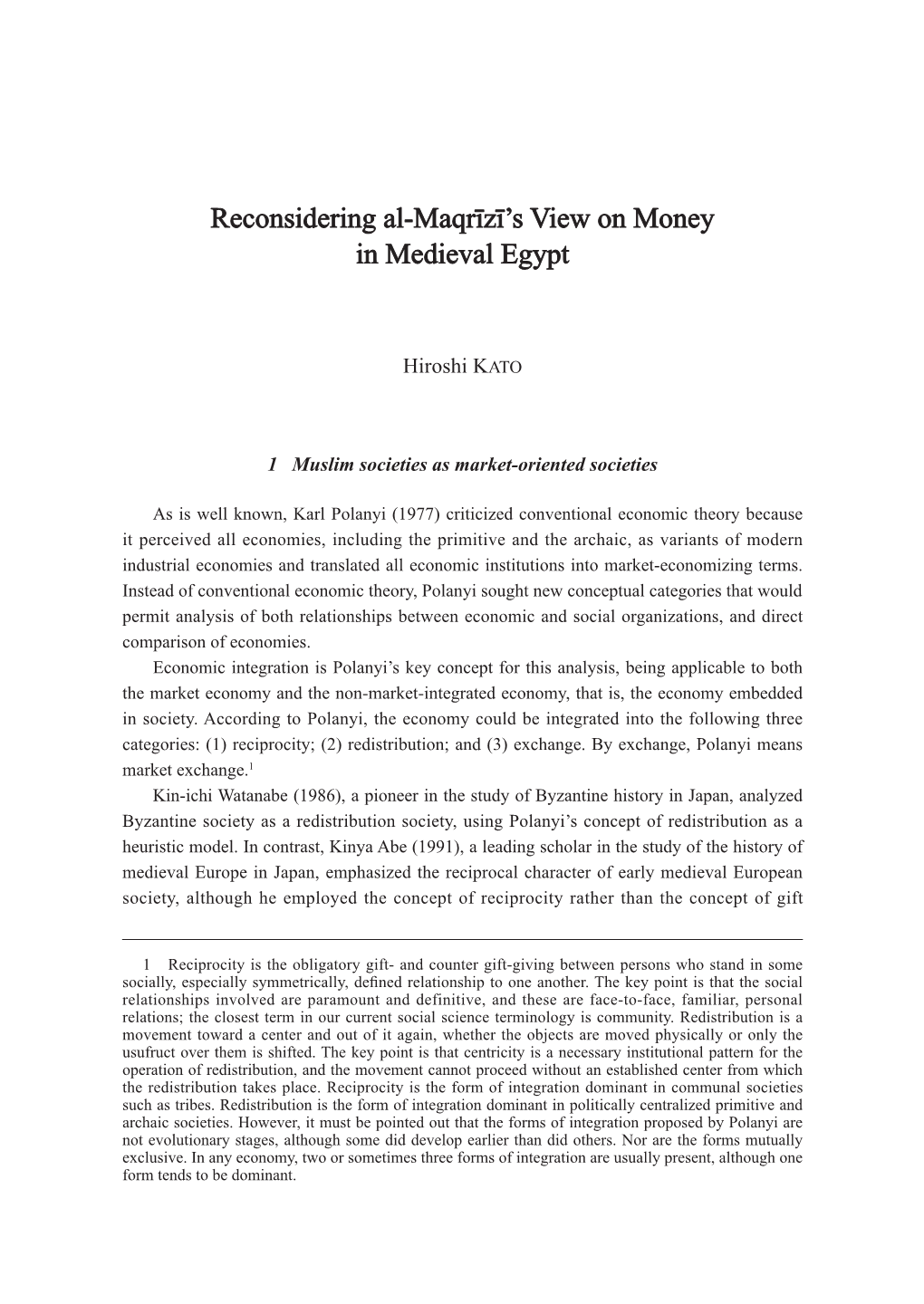 Reconsidering Al-Maqrīzī's View on Money in Medieval Egypt