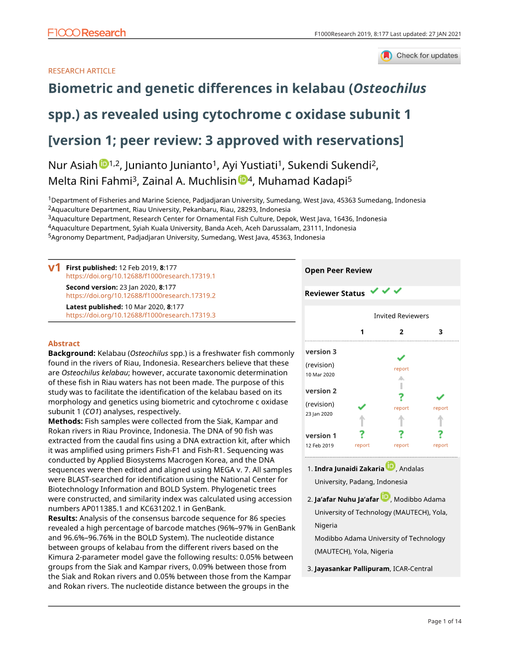 Biometric and Genetic Differences in Kelabau