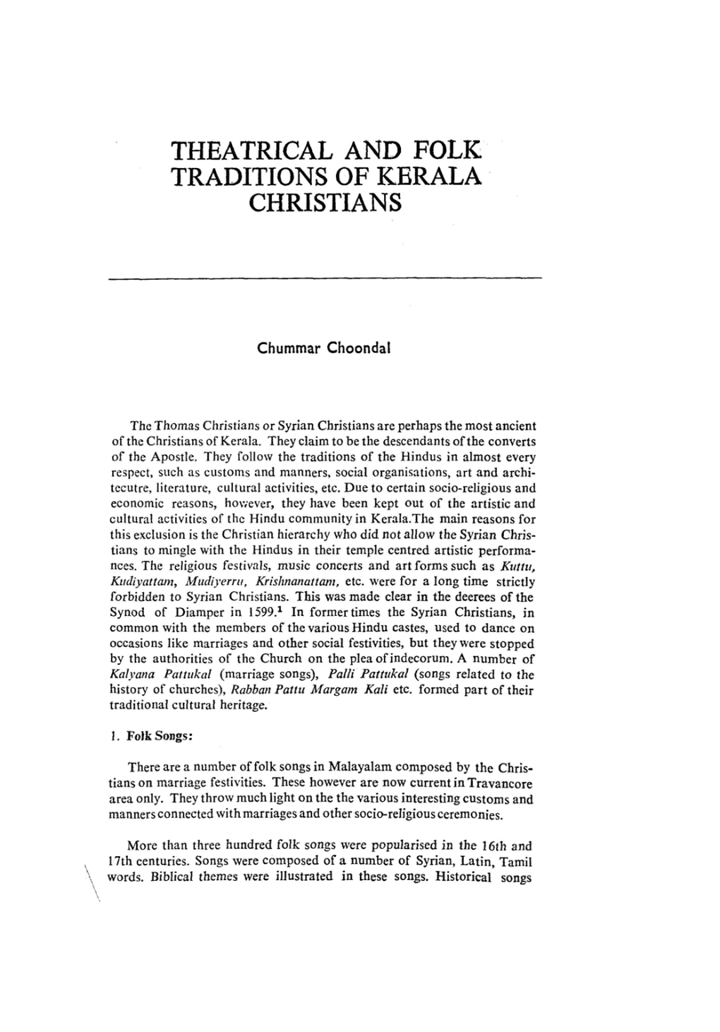 Theatrical and Folk Traditions of Kerala Christians