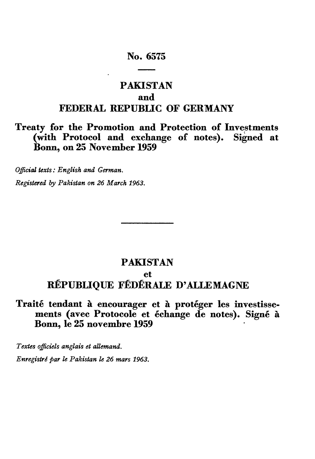 No. 6575 PAKISTAN and FEDERAL REPUBLIC of GERMANY