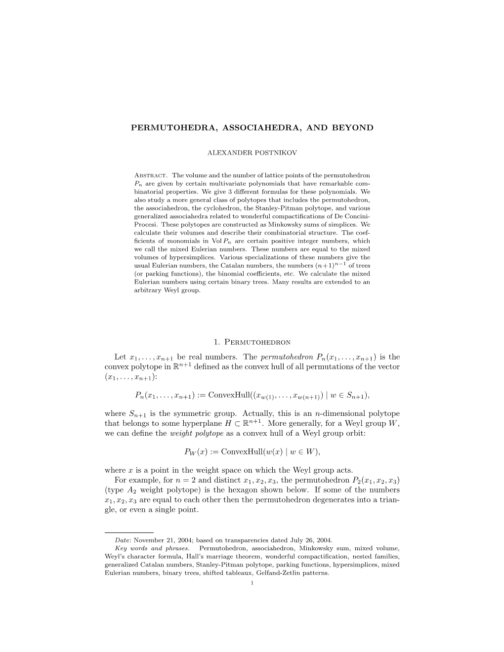 Is the Convex Polytope in Rn+1 Deﬁned As the Convex Hull of All Permutations of the Vector (X1