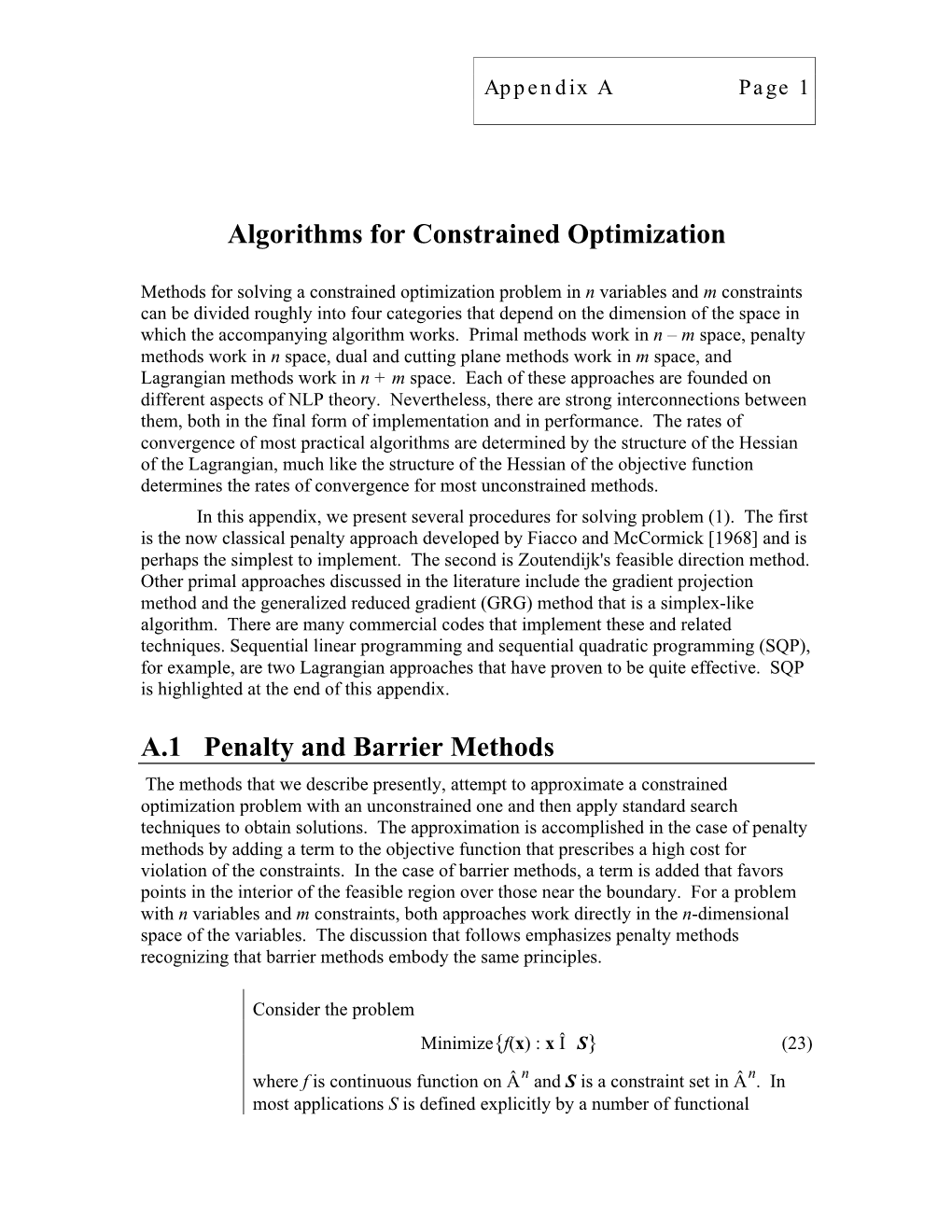 Penalty and Barrier Methods for Constrained Optimization