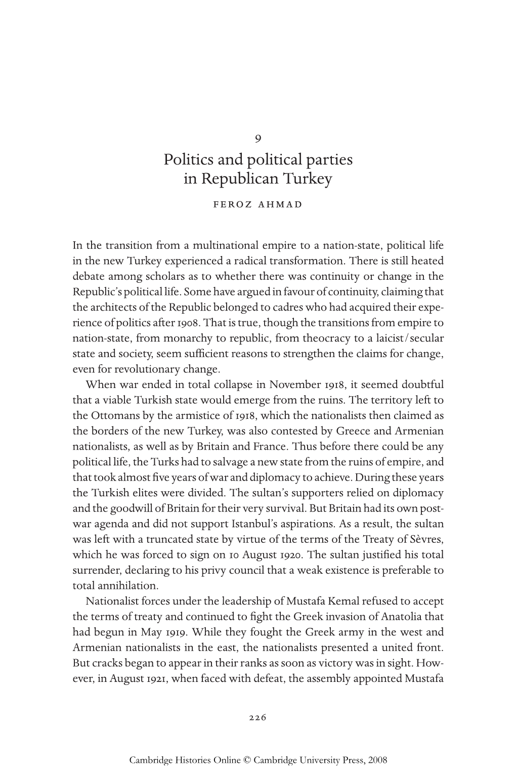 Politics and Political Parties in Republican Turkey Feroz Ahmad