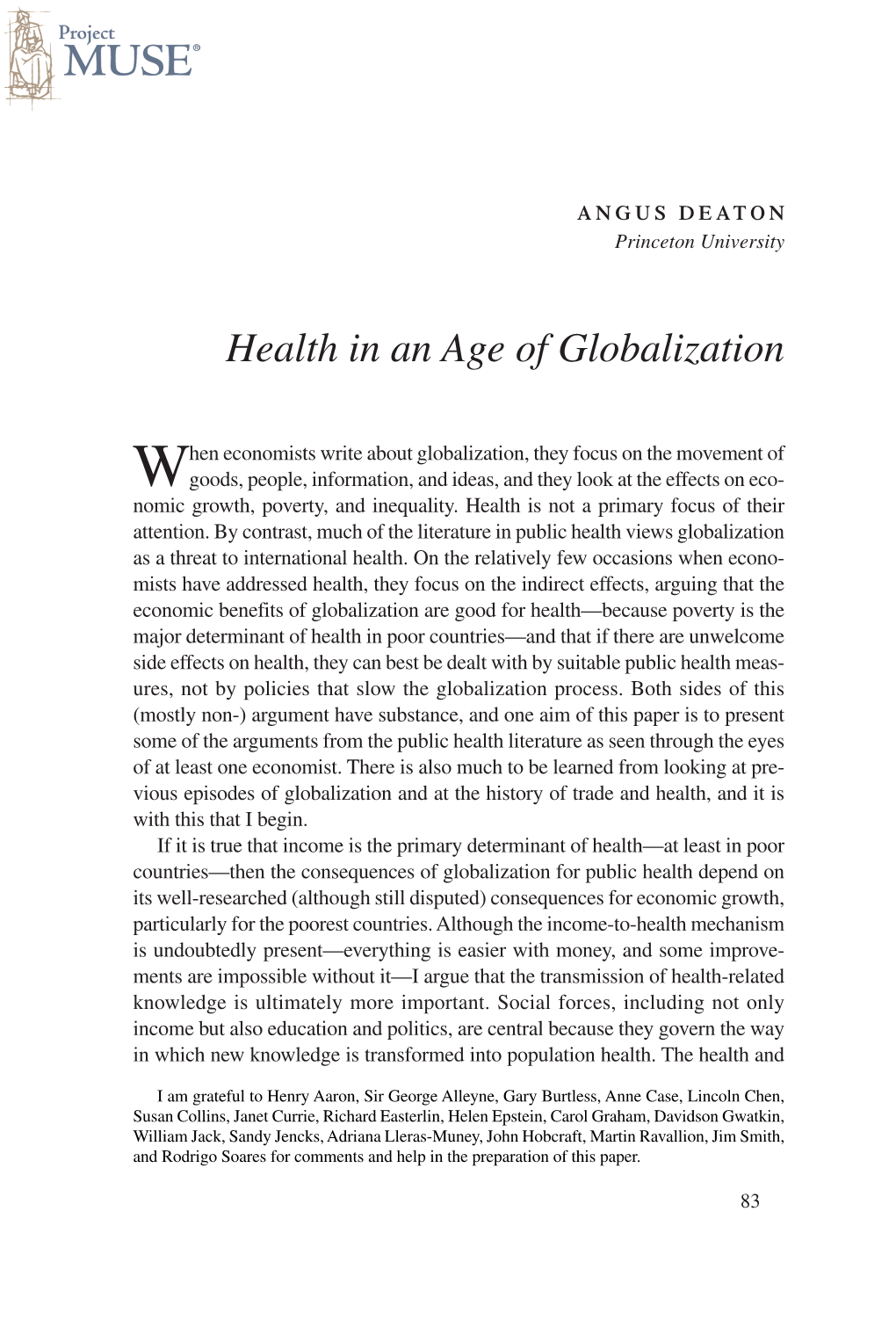 Health in an Age of Globalization