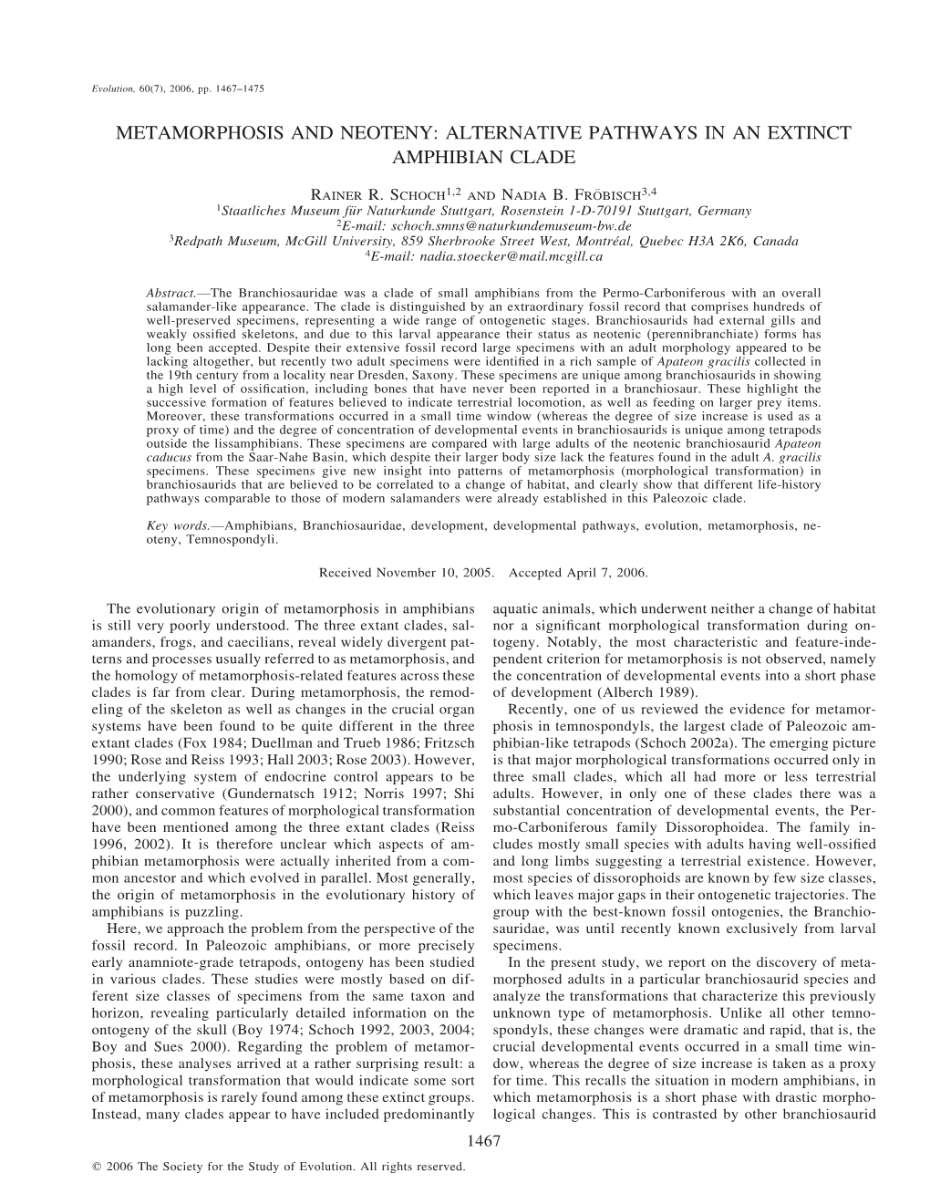 Metamorphosis and Neoteny: Alternative Pathways in an Extinct Amphibian Clade