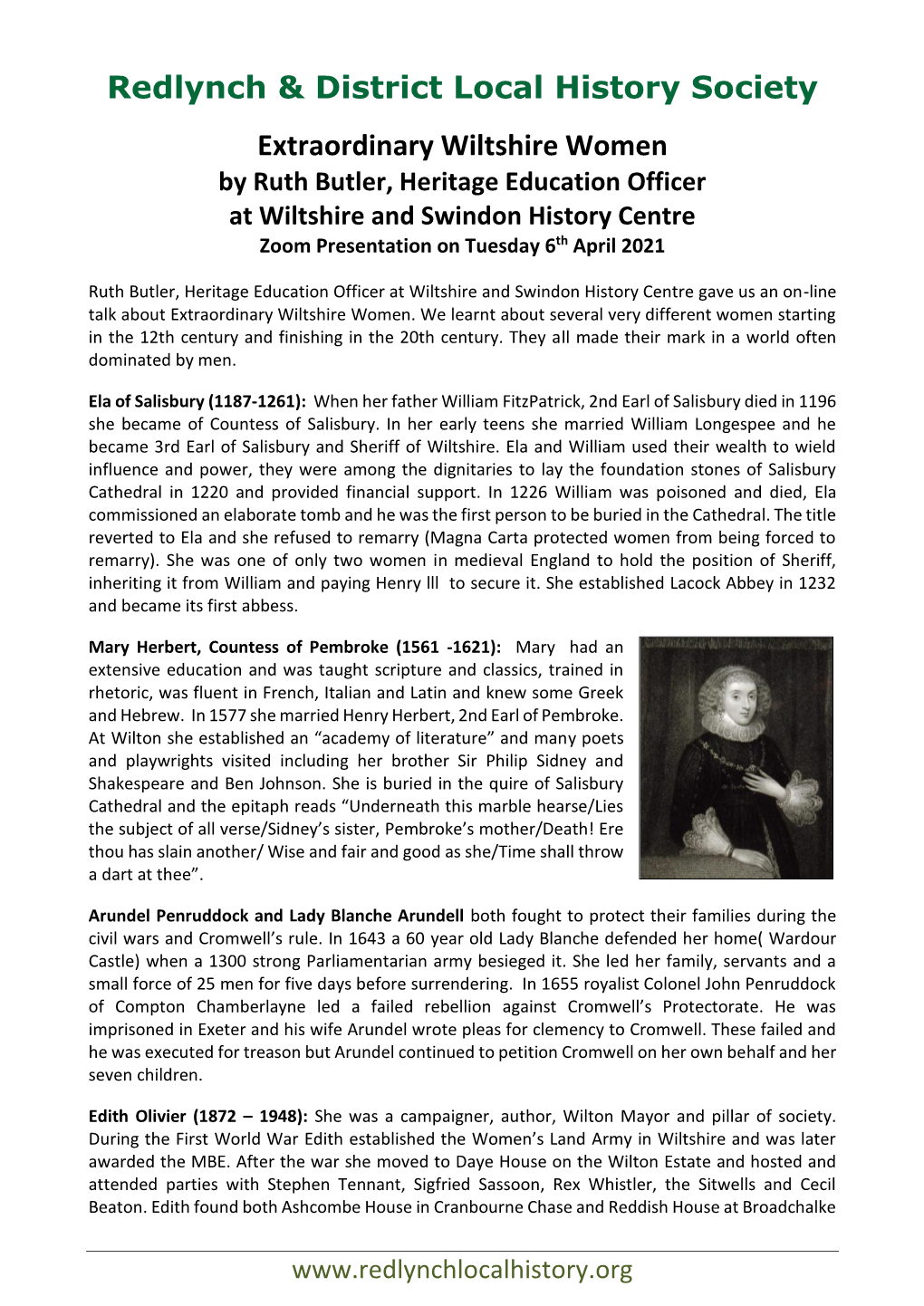 Redlynch & District Local History Society Extraordinary Wiltshire