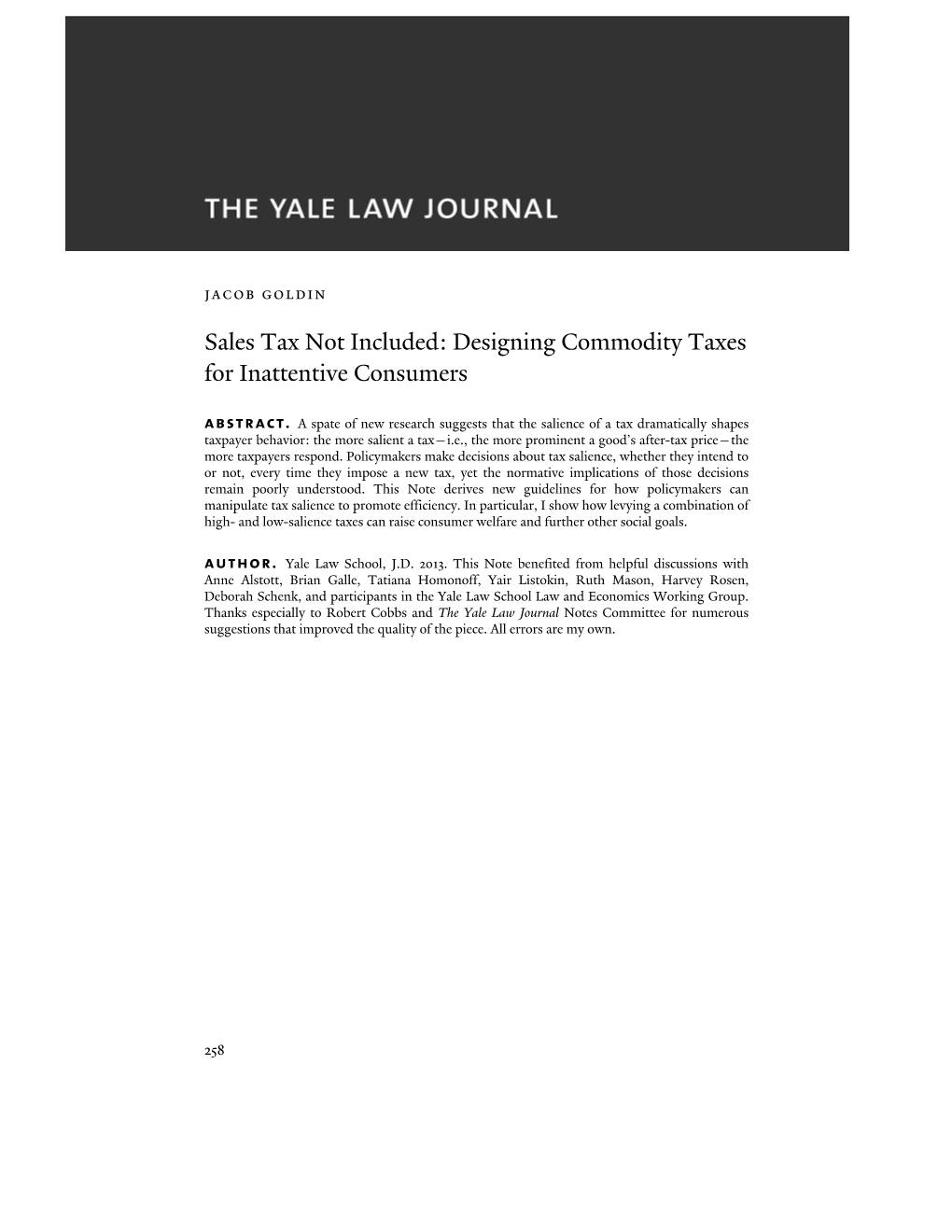 Sales Tax Not Included: Designing Commodity Taxes for Inattentive Consumers Abstract