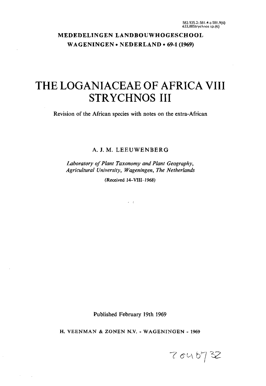 The Loganiaceae of Africa Viii Strychnos Iii